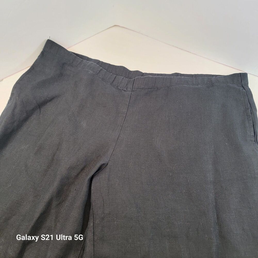 J Jill 100% Linen Small Petite Black Crop Pants Split Hem